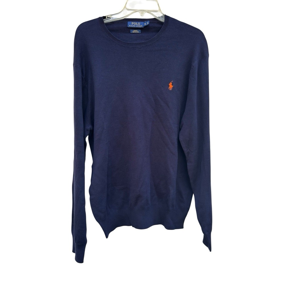 Polo Ralph Lauren Mens XL Slim Fit Pima Cotton Crewneck Sweater Navy Blue